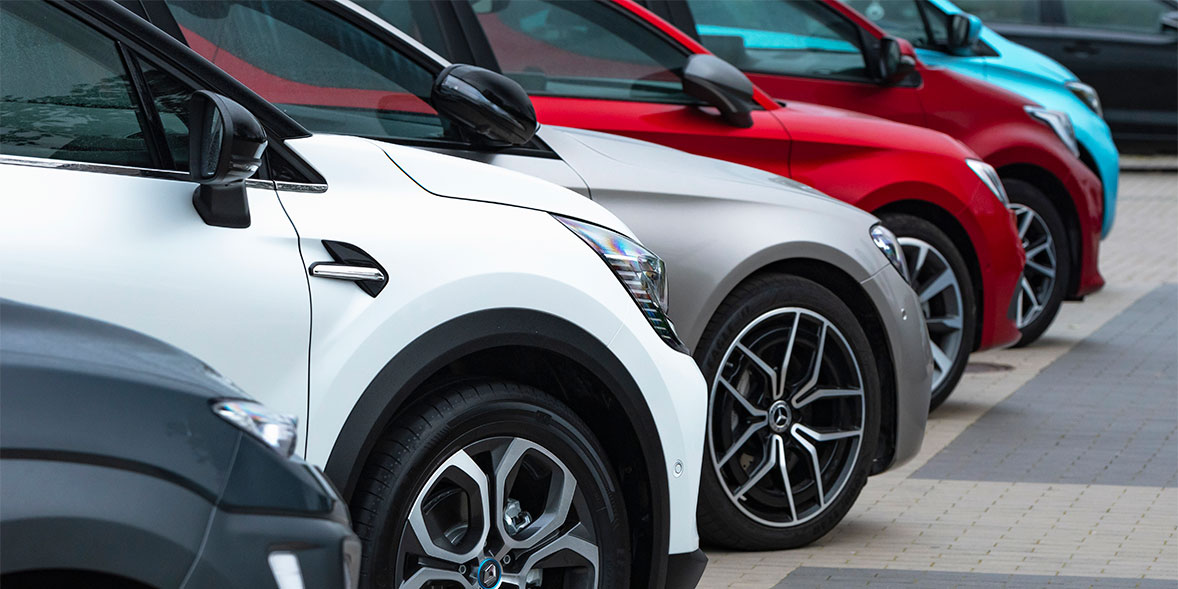 Best new cars in a line on showroom floor