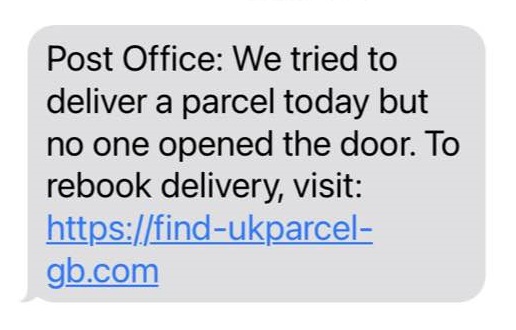 A scam text impersonating the Post Office