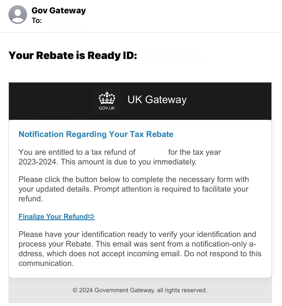 A scam email impersonating HMRC