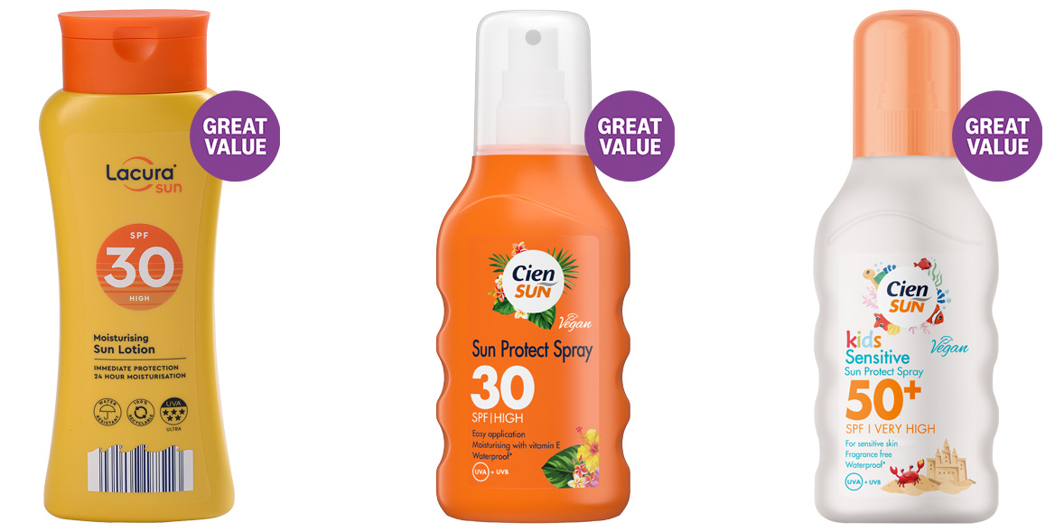 Aldi SPF30, Lidl SPF30 and Lidl Kids SPF50 Great Value sun creams