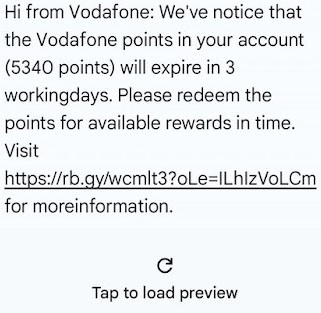 A scam text impersonating Vodafone
