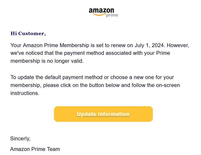 A scam email impersonating Amazon