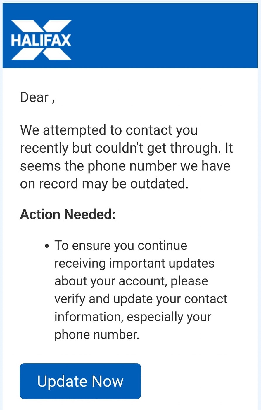 A scam email impersonating Halifax