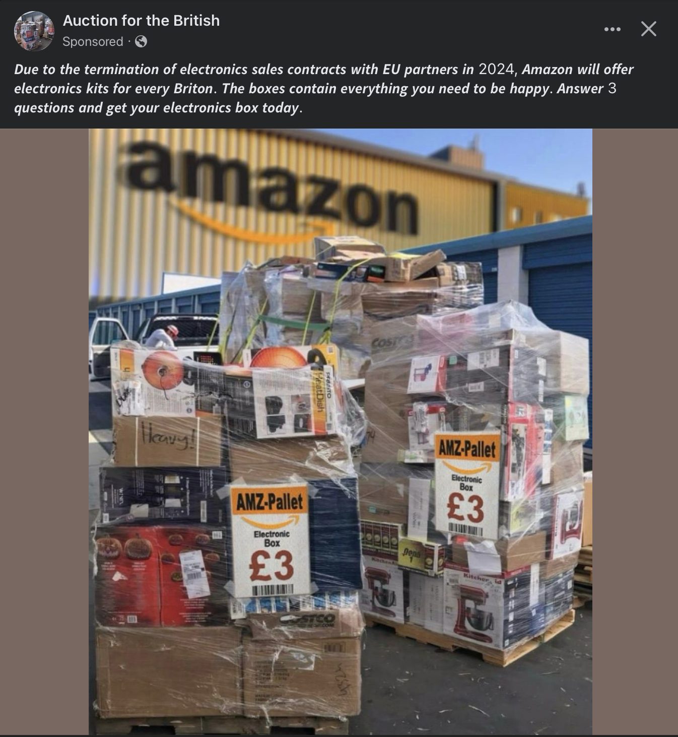 A scam ad impersonating Amazon
