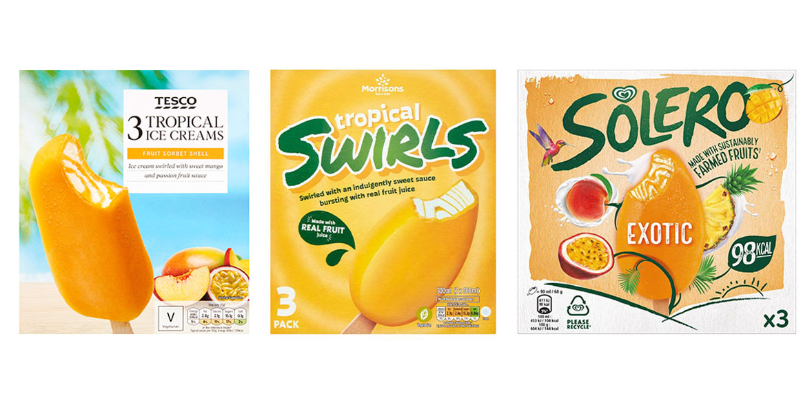 Tesco Tropical Ice Creams, Morrisons Tropical Swirl Ice Creams, Solero Exotic Ice Cream Lollies