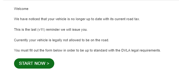 A scam email impersonating the DVLA