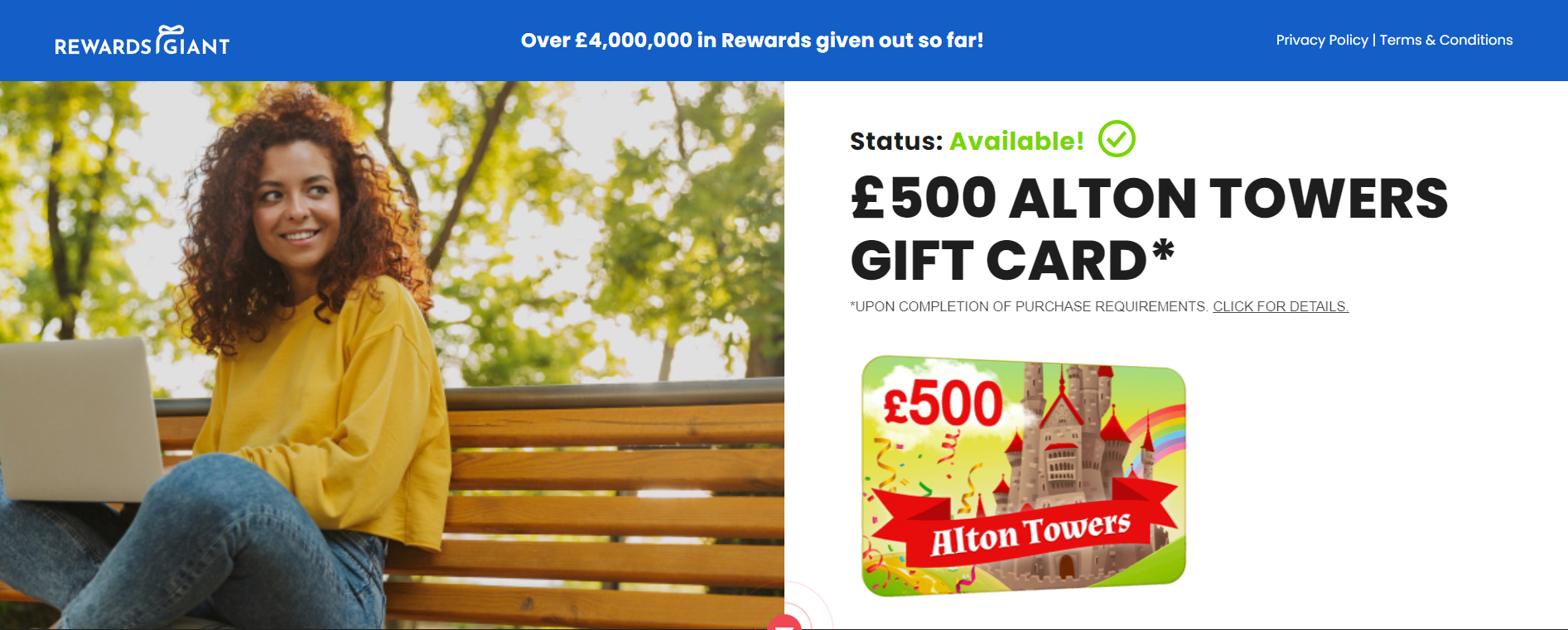 Rewards Giant claiming to offer a £500 gift card to Alton Towers