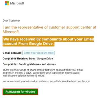 A scam email impersonating Microsoft
