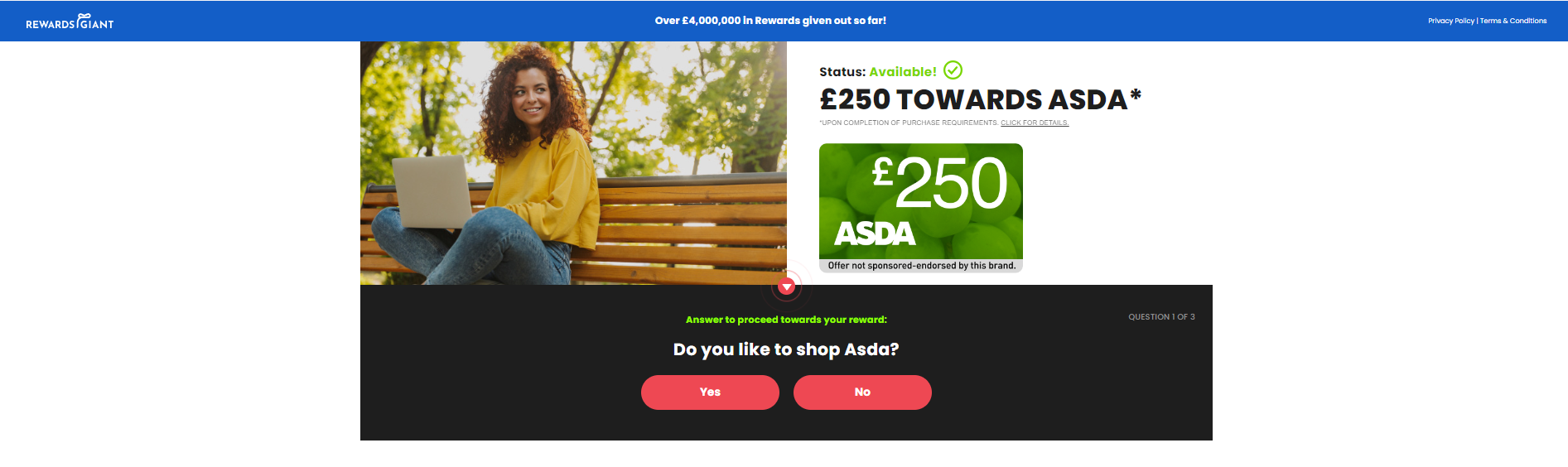 Rewards Giant promoting a £250 voucher