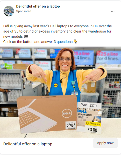 A scam advert impersonating Lidl
