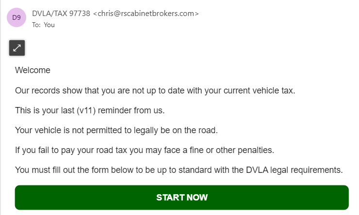 A scam email impersonating the DVLA