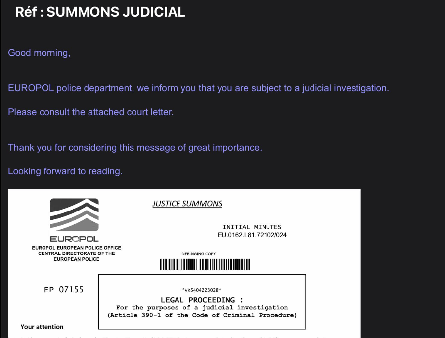 A scam impersonating Europol