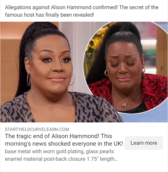 A scam ad posted on Facebook which uses Alice Hammond's image