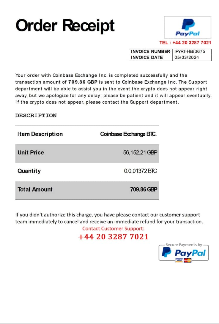 A scam email impersonating PayPal