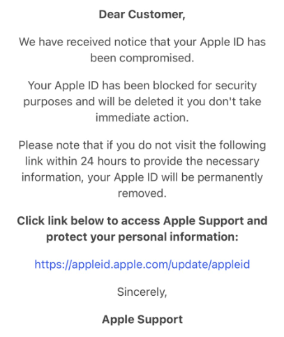 A scam email impersonating Apple