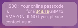 A scam text impersonating HSBC