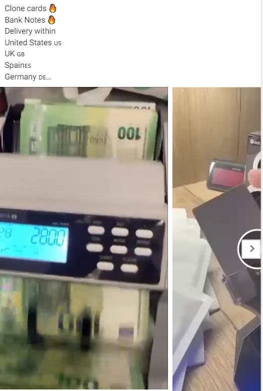 A scam ad advertising fake bank notes