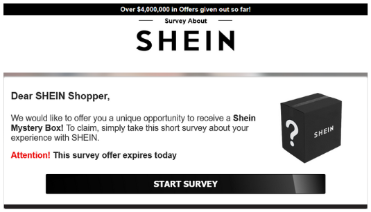 A scam email impersonating the retailer Shein