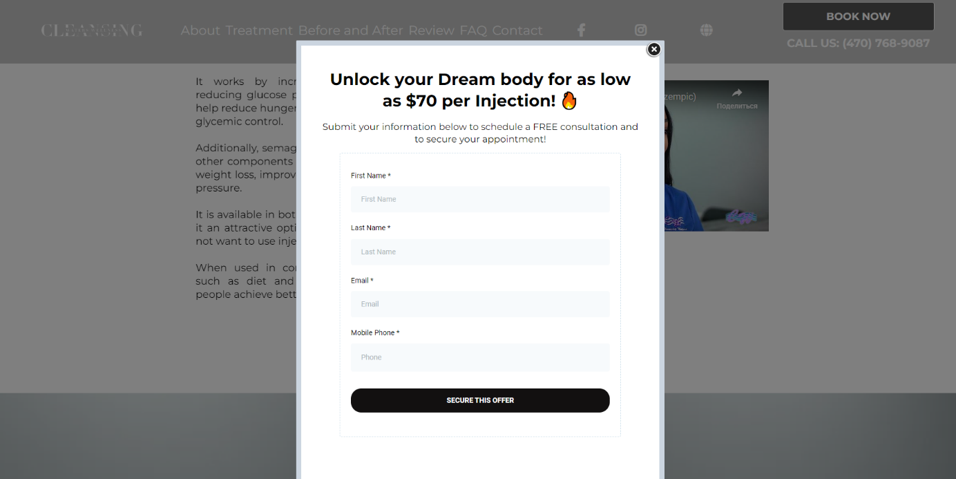 A scam website claiming to sell Ozempic