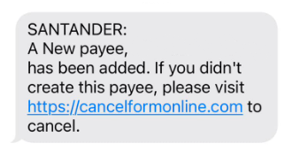 A scam text impersonating Santander