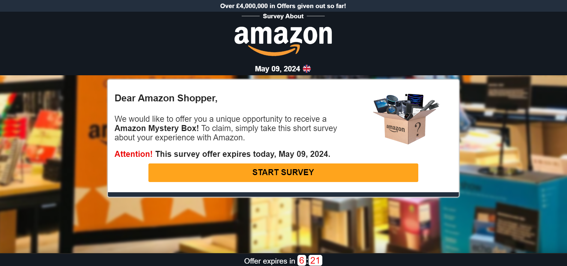 A scam website impersonating Amazon