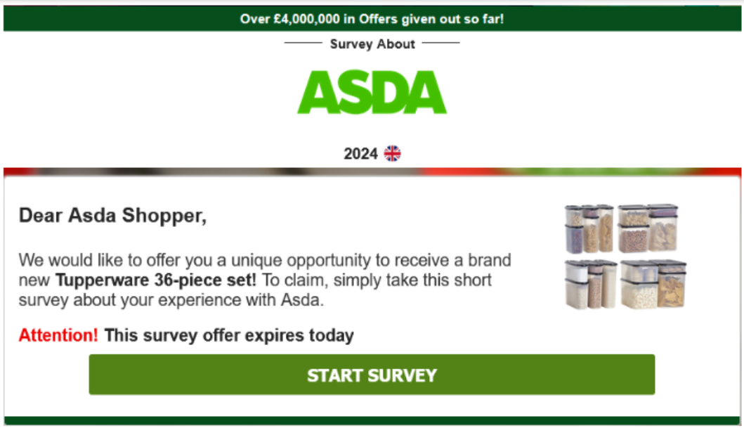A scam email impersonating Asda